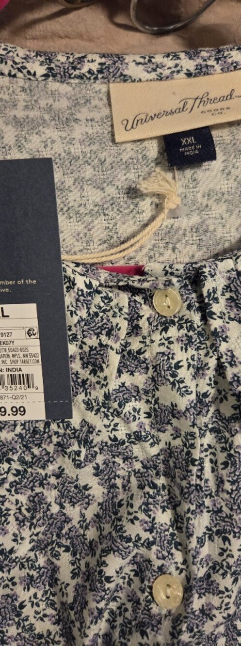 Universal Thread White Dress with Blue and Purple Floral Print. Target Size XXL